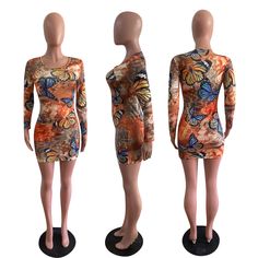 Women's Butterfly Print Long Sleeves Pencil Party Mini Dresses Multicolor Long Sleeve Mini Dress With Graphic Print, Party Mini Dresses, Spring Mini Dress With Butterfly Print, Fitted Butterfly Print Mini Dress, Product Name, Mini Dresses, Butterfly Print, Mini Dress Party, Long Sleeves