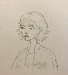 a pencil drawing of a woman with short hair and an angry look on her face