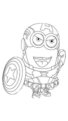 the avengers minion coloring page with captain america in his helmet and shield on it