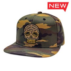 Camo Cheever Skull Snapback Hat. One size fits all. Casual Snapback Baseball Cap With Skull Print, Casual Skull Print Snapback Baseball Cap, Adjustable Skull Print Baseball Cap, Skull Print Cap One Size Fits Most, Skull Print Cap One Size, Adjustable Snapback Baseball Cap With Skull Print, Streetwear Snapback Hat With Skull Print, Skull Print Snapback Hat For Streetwear, Adjustable Skull Hat For Streetwear