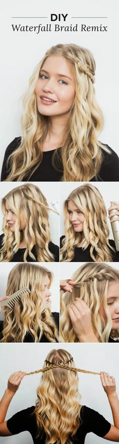 DIY the Waterfall Braid Remix That's Perfect For Festival Weekend Waterfall Braid Tutorial, Braids And Curls, Waterfall Braid Hairstyle, Waterfall Braid, Fishtail Braid, Long Blonde, Long Blonde Hair, Hair Tutorials