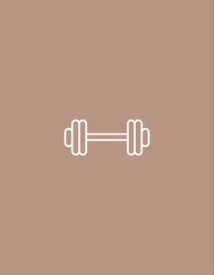 a white line drawing of two dumbbells on a brown background