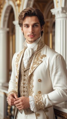 Bridgerton Groom Suit, Gon Outfits, Victorian Male Outfit, Prince Wedding Suit, Prince Aesthetic Royal, Portrait Basics, Kings Outfit, 1800s Men, Mens White Suit