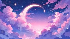 the sky is filled with stars and clouds, as if it were painted in anime style