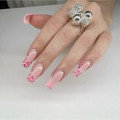 Pink Leopard Nails French, Cheetah Square Nails, Pink Leopard Nails Designs, Pink Leopard Print French Tip Nails, Nails Pink Leopard, Leopard Nails Square, Pink Lepord Print French Tip Nails, Square French Nails With Design, Pink Leo Nails