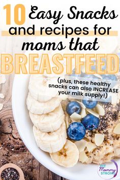 a white plate topped with bananas and blueberries next to a bowl of granola