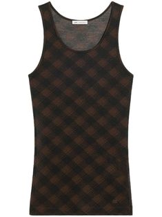 black/coffee brown cotton blend check pattern embroidered logo to the front round neck sleeveless straight hem Brown Crew Neck Tank Top For Fall, Mean Friends, Ami Alexandre Mattiussi, Alexandre Mattiussi, Paris Logo, Dress Attire, Wedding Guest Looks, Ami Paris, Coffee Brown