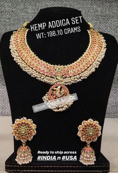 Gold Kundan Temple Necklace With Gemstone, Gold Jeweled Temple Necklace In Kundan, Festival Antique Gold Kundan Necklace, Luxury Gold Dual-tone Kundan Necklace, Gold Kundan Multi-stone Temple Necklace, Temple Jewellery Jhumkas, Gold Earrings Indian, Big Pendant