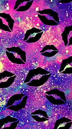 an abstract painting with black leaves on purple and pink background, in the middle of space