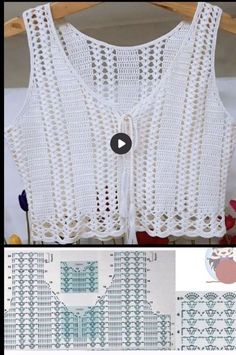 a crocheted top is shown with instructions to make it look like an openwork blouse