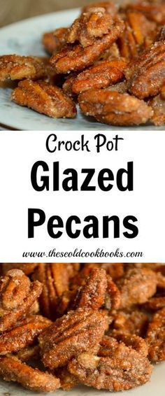 crock pot glazed pecans on a white plate