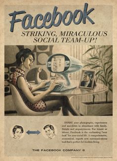 an old facebook advertisement with a woman sitting at a desk