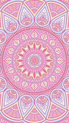 an intricate pink and blue design on a white background