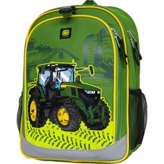 • Child tractor backpack green• 100% Polyester• Dimensions 16" height x 11 3/4" width x 5" depth• Fully lined with sturdy design, padded 2.5" adjustable straps, lunchbox clip and outside mesh pocket• Outside pocket 13" high x 11" wide, inside pocket with pencil pouch. Back of pack is padded and the bottom is reinforced for durability John Deere Kids, Tractors For Kids, Green Backpack, John Deere Tractor, Green Tractors, Colorful Backpacks, Childrens Backpacks, Vacuum Accessories, Boys Backpacks