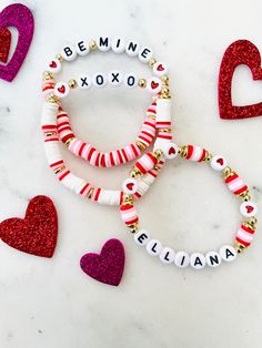 valentine's day bracelets with name beads and hearts