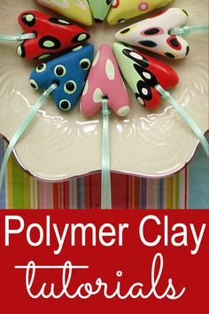 polymer clay butterflies on a plate with text overlay that says polymer clay tutors