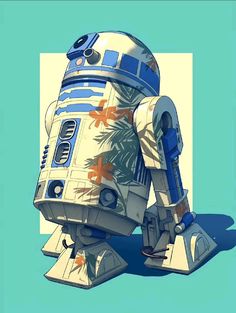 a star wars r2d - d2 robot with palm trees on it's back