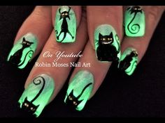 Fun Careers, Black Cat Nail, Glow In The Dark Nails, Robin Moses, Halloween Playlist, Halloween Nails Diy