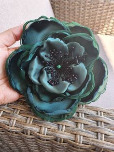 Large, beautiful, delicate deep Green Flower, emerald green Color, satin Rose brooch or clip for hair, green silk flower This silk flower is handmade of Japanese organza in limited edition. All silk flowers are made from silk using the finest silks and chiffons, with traditional millinery techniques. Each and every petal is cut by hand, the petals are carefully arranged to assemble the flower. Size /shown/: approx. 5.5'' (~14 cm ) in diameter Each petal is hand cut and treated on piece-by-piece Green Corsage, Dark Green Flowers, Bridal Hair Pieces Boho, Clip For Hair, Fabric Flower Brooch, Rose Brooch, Forever Flowers, Satin Roses, Mother Of Bride