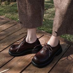 Handmade Leather Chunky Oxfords Shoes For Women 40mm Platform in Brown/Black Chunky Oxfords, Oxfords Shoes, Women Oxford Shoes, Unique Beauty, Clothes Style, Business Attire, Rubber Heels, Soft Rubber, Shoes For Women