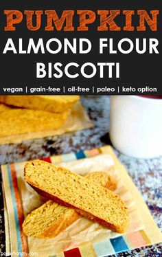 pumpkin almond flour biscotti is cut in half