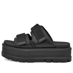 (WMNS) UGG Clem Black Slippers 1119951-BLLE - KICKS CREW Synthetic Slip-on Slippers With Buckle Closure, Casual Leather Platform Slippers, Black Leather Slide Platform Slippers, Black Leather Footbed Platform Slide Slippers, Leather Slides With Adjustable Strap, Flat Shape, Leather Platform Slippers With Buckle Closure, Leather Platform Slippers With Round Toe And Buckle Closure, Synthetic Slide Slippers With Buckle Closure, Outdoor Synthetic Slides With Buckle Closure