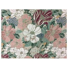 an image of a flower pattern on a wallpapered surface with green, pink and white flowers