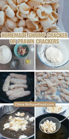 the process of making homemade shrimp crackers is shown