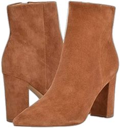 Fitted Leather Booties, Fitted Suede Booties For Fall, Fall Pointed Toe Booties With Suede Lining, Fall Booties With Suede Lining And Pointed Toe, Fitted Leather Booties With Stacked Heel, Formal Suede Booties For Fall, Heel Tab Heels For Fall, Fitted Leather Booties With Block Heel, Marc Fisher