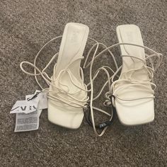 Brand New. Never Worn. Still With Tags. Retail 119.00 Plastic Still On Bottom Before Wearing A2 Trendy White High Heel Lace-up Sandals, White Lace-up Sandals With Flat Heel For Spring, White Lace-up Flat Heel Sandals For Spring, White Synthetic Lace-up Sandals With Heel Strap, Chic White Leather Lace-up Sandals, White Leather Lace-up Sandals, Chic White Flat Heel Lace-up Sandals, Chic White Lace-up Sandals With Flat Heel, Chic White Lace-up Flat Heel Sandals