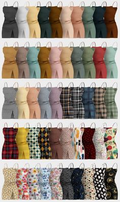 an assortment of women's dresses and skirts in different colors, sizes and styles