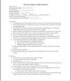 a house rules and information form