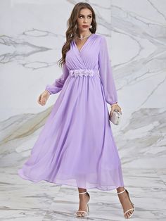 Lilac Long Dress With Sleeves, Lavander Dress Outfit, Lavender Dress Outfit Wedding, Light Purple Dress Outfit, Lavender Dress Outfit, Long Lavender Dress, Lilac Purple Dress, Gown Dress Party Wear