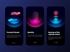 four mobile phone screens displaying the different types of fingerprints and identity cards on them