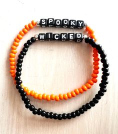 Halloweenis just around the corner. This listing is the perfect little Halloween bracelet singles or set with classic Halloween colors vibes. Wear them with all your Halloween festivities outfits. An affordable way to wear something g playful and unique for spooky season. Made with glass seed beads and accented with silver plated beads. your choice of I or two bracelets and in size 7. You also have choice to customize. Limited quantities. need a different size? Just  message us! Halloween Seed Bead Bracelet, Halloween Beaded Bracelet, Halloween Bracelet Ideas, Beaded Halloween, Trick Or Treat Costume, Halloween Colors, Halloween Bracelet, Halloween Festivities, Halloween Beads