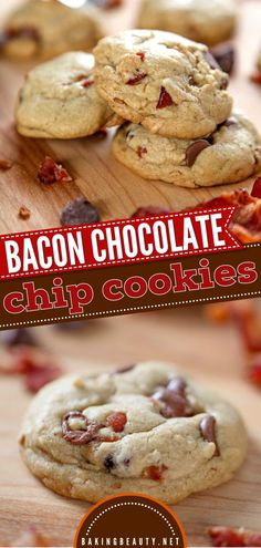 Bacon Chocolate Chip Cookies, Christmas cookies, Christmas treats Cookies Snickerdoodle, Bacon Chocolate Chip Cookies, Bacon Chocolate, Chocolate Bacon, Chewy Cookies, Snickerdoodle Cookies, Sweet Meat, Bacon Recipes, Chewy Cookie