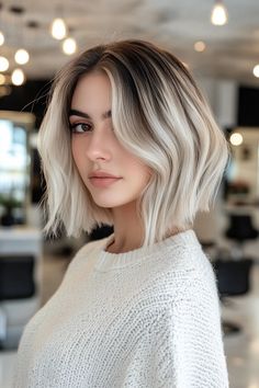 Check out 21 super cute asymmetrical bob hairstyles! Perfect for a trendy and edgy look that stands out. 💇‍♀️✨ #AsymmetricalBob #CuteHairstyles #HairInspo Decade Hairstyles, Asymmetrical Bob Hairstyles, White Ombre Hair, Stylish Hair Colors, Classic Bob Haircut, Line Bob Haircut, Brown Hair Shades, Stacked Bob Hairstyles, Color Streaks