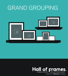 a book cover with an image of multiple frames on the shelf and text that reads, grand grouping hall of frames