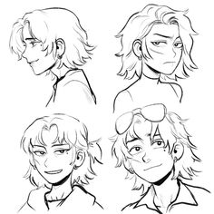 some sketches of the faces of two people with different hair styles and facial expressions, one is