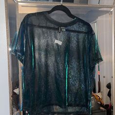 Mesh Iridescent Shirt Never Been Worn Festival Fun! Iridescent Outfit, Iridescent Shirt, Iridescent Fashion, Weirdcore Aesthetic, Iridescent Black, Desired Reality, Mesh Shirt, 21st Birthday, Festival Wear