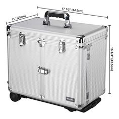 Features:- Portable & Professional - This Byootique 17"x11"x16" Portable Wheeled Makeup Case features a compact and integrated design with various spaces to organize hair tools and cosmetics, ideal for on-the-go hairstylists and makeup artists who work in studios or at event venues- Durable & Safe - Made of a study aluminum frame with reinforced corners and aluminum telescoping handle for extra impact-resistance, shock absorption and durability, while the secure lock design with keys ensures the Makeup Artist Salon, Hair Irons, Rolling Makeup Case, Rolling Tool Box, Hair Tool Organizer, Lockable Storage, Professional Hairstylist, Flat Iron Hair Styles, Train Case