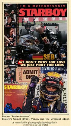 the cover of starboy magazine with an image of a man in racing gear and helmet