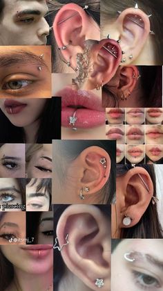 many different types of piercings are shown in this collage, including the nose and ear