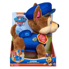 a stuffed animal in a box with the tag on it's collar and hat