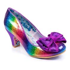 Stand out and proud in these rainbow bright classic mid heels. Take your shoe collection to new dizzy heights with a glittery rainbow upper and sateen double bow embellishment. Mid heel Rainbow effect upper Double bow Irregular Choice Heels, Rainbow Heels, Makeup Kit For Kids, Irregular Choice Shoes, Rainbow Shoes, Irregular Choice, Glitter Heels, Rainbow Glitter, Bow Shoes