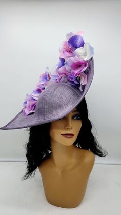 Beautiful lavender stiffened sinamay Fascinator. This vibrant colors will add elegance to any,  bridesmaid,  rehearsal dinner,  Wedding guest,  cocktail party, or church - Ready to ship  - Lightweight - Free Shipping - Fast shipping - Customize by adding different color flowers and or feathers Check my store for styles and colors.  Hatsandpearls.etsy.com Find more at my website: Www.hatsandpearls.com  Reach out to me if you can't find what you are looking for.  I can make cake custom orders and help you style and match your outfit  Tag and share your pictures when you wear and style our hats.  Instagram: @hats_pearls Facebook: Hats Pearls Thank you for visiting and happy shopping! Luxury Headpieces For Spring Garden Party, Luxury Purple Headpieces For Summer, Purple Hat Ladies, Luxury Elegant Purple Hats, Luxury Whimsical Hats For Races, Luxury Purple Hat With Curved Brim, Luxury Hats For Party In Spring, Luxury Women's Kentucky Derby Costume Hats And Headpieces, Luxury Purple Hat For Formal Occasions