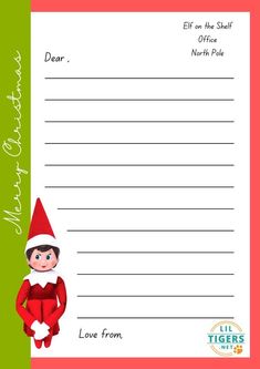 an elf's letter to santa is shown with the words, dear on the shelf