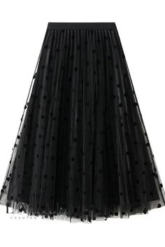 Lasaky - Premium Polka Dot Mesh Skirt: Exquisite High-Waist Draping and Dual-sided Pleating for an Elegant A-line Silhouette Gauze Skirts, Elastic Skirt, Ball Skirt, Tulle Midi Skirt, Fit Womens, Autumn 2024, Mesh Skirt, Mid Length Skirts, Women Midi