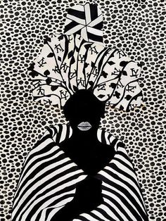 a drawing of a woman with flowers on her head and zebra print dress in the background