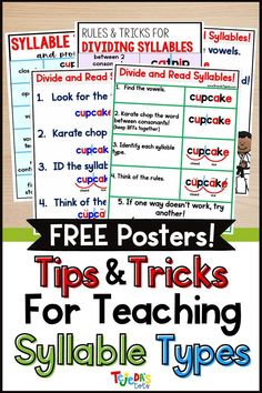 three posters with words and pictures for teaching